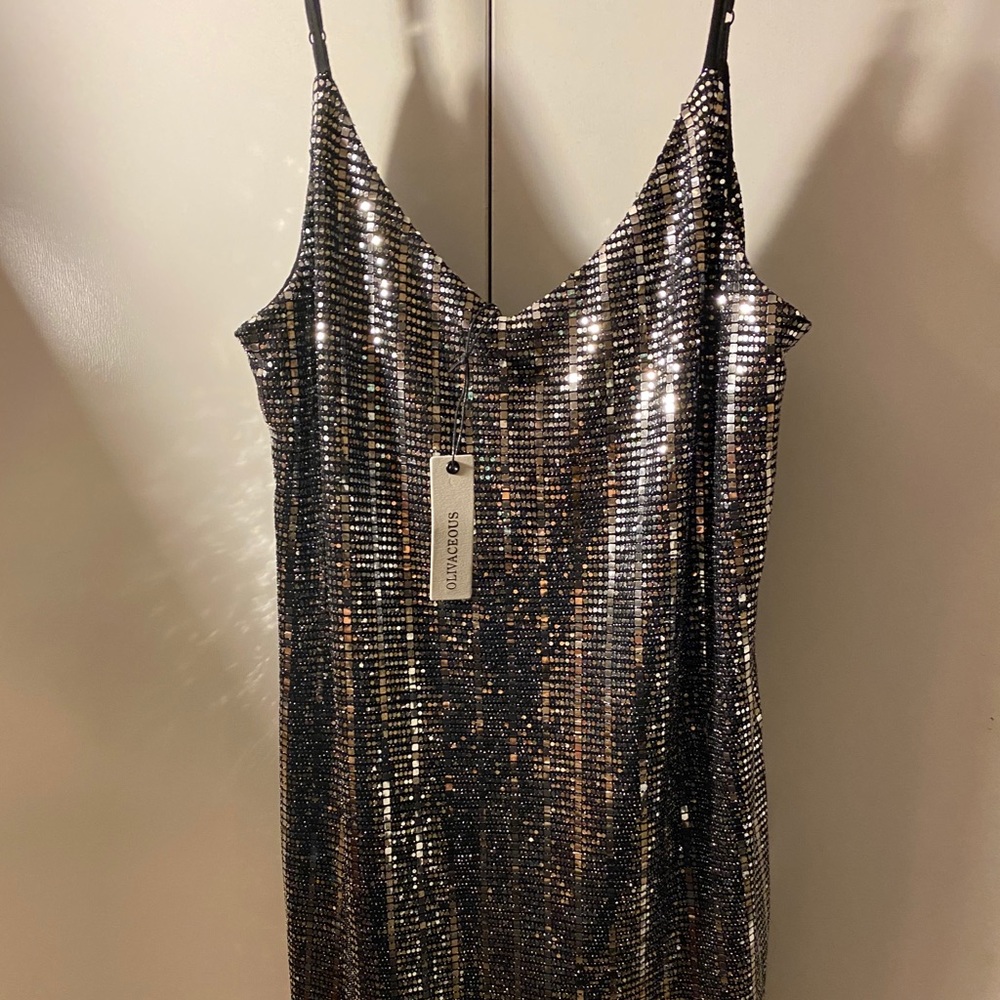 Black sequin strap dress
